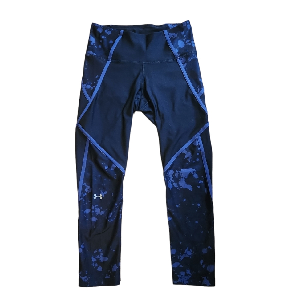Under Armour Heat Gear Black and Blue  Cropped Leggings Yoga Pants Size Medium